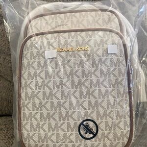 Michael Kors Cream and Taupe Signature Monogram Crossbody
